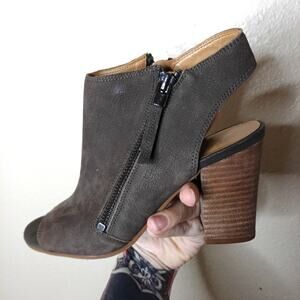 Franco Sarto Knox Grey Ankle Leather Peeptoe Boots Gray Zip Stacked Heel Neutral